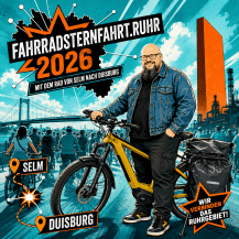 Beitragsbild_Fahrradsternfahrt.Ruhr 2026. Ein Comic Mix aus offizieller ankündigung und ich als Comicfigur mit meinem Fahrrad. Erstellt von ChatGPT